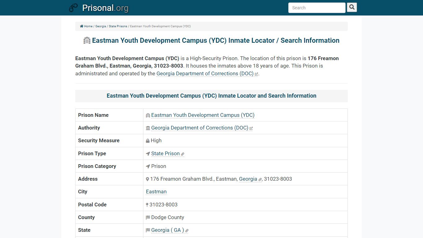 Eastman Youth Development Campus (YDC)-Inmate Locator ...